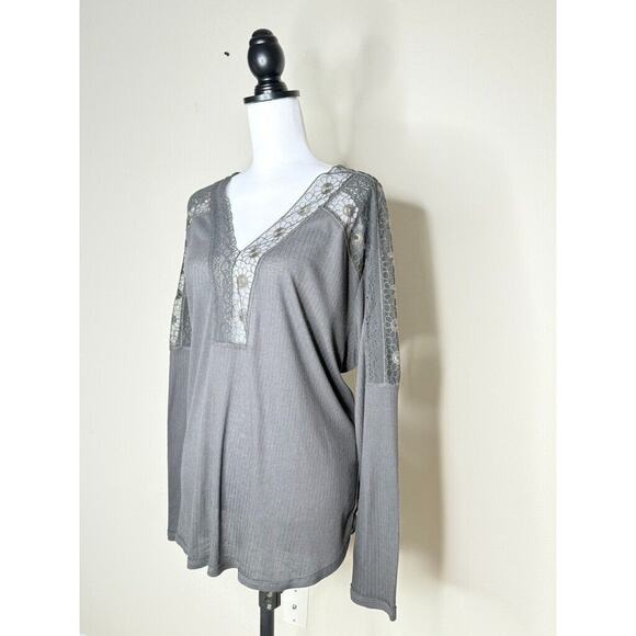 Free People Lola Large Black Lace Blouse Tunic V-Neck Boho Floral Open Loose - Picture 3 of 9